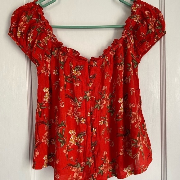 American Eagle Outfitters Cold Shoulder, Ruffle Crop Floral Top, Size: XS - Picture 2 of 8